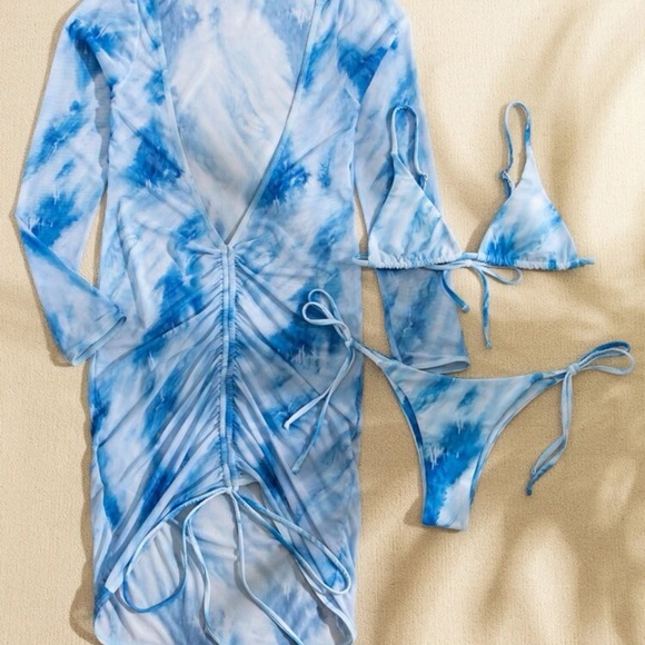 Tie Dye Bikini Swimsuit & Mesh Coverup - Picture 3 of 6